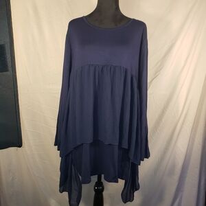 Cha Cha Vente Navy Blue Layered Tunic Top - 2X
